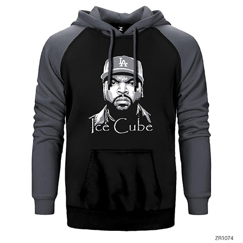Ice Cube BW Çift Renk Reglan Kol Sweatshirt / Hoodie