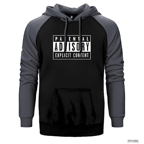 Parental Advisory Siyah Çift Renk Reglan Kol Sweatshirt / Hoodie
