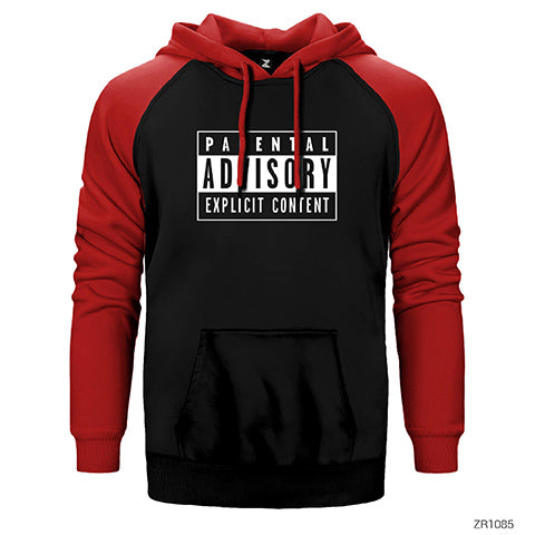 Parental Advisory Siyah Çift Renk Reglan Kol Sweatshirt / Hoodie