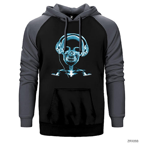 Skull Xray Çift Renk Reglan Kol Sweatshirt / Hoodie