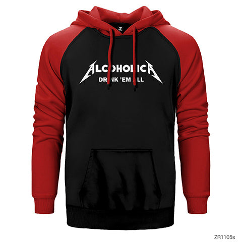Alcoholica Drink em All Çift Renk Reglan Kol Sweatshirt / Hoodie