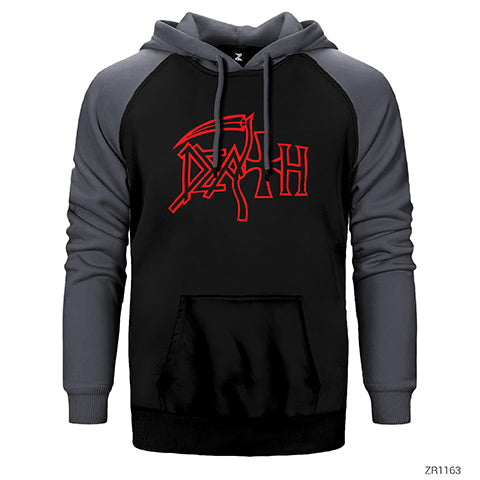 Death Red Logo Çift Renk Reglan Kol Sweatshirt / Hoodie