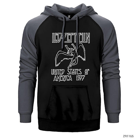 Led Zeppelin 1977 Çift Renk Reglan Kol Sweatshirt / Hoodie