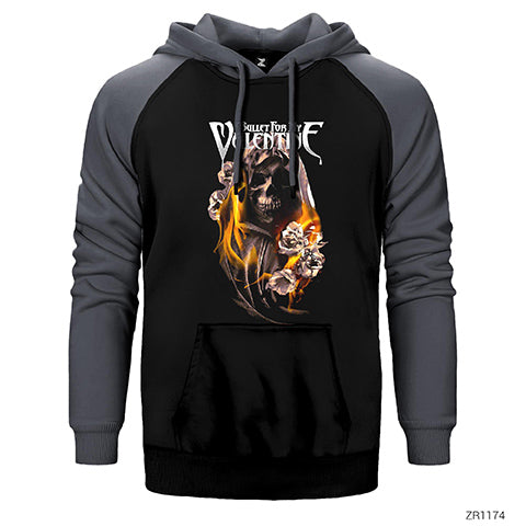 Bullet For My Valentine Fire Skull Çift Renk Reglan Kol Sweatshirt / Hoodie