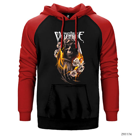 Bullet For My Valentine Fire Skull Çift Renk Reglan Kol Sweatshirt / Hoodie