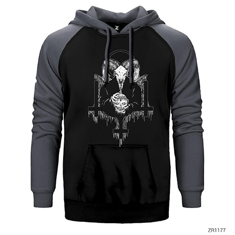 Baphomet Çift Renk Reglan Kol Sweatshirt / Hoodie