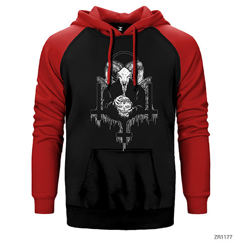 Baphomet Çift Renk Reglan Kol Sweatshirt / Hoodie