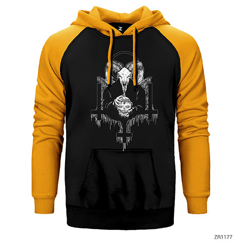 Baphomet Çift Renk Reglan Kol Sweatshirt / Hoodie