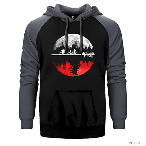 Stranger Things Moon Çift Renk Reglan Kol Sweatshirt / Hoodie