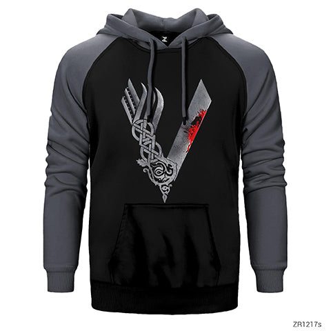 Vikings Blood Logo Çift Renk Reglan Kol Sweatshirt / Hoodie