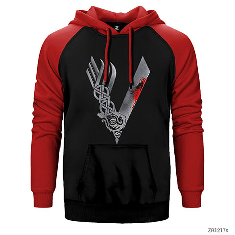 Vikings Blood Logo Çift Renk Reglan Kol Sweatshirt / Hoodie