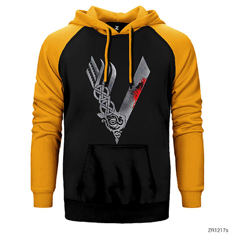 Vikings Blood Logo Çift Renk Reglan Kol Sweatshirt / Hoodie