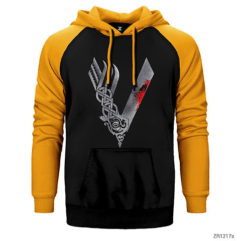 Vikings Blood Logo Çift Renk Reglan Kol Sweatshirt / Hoodie