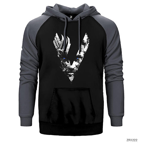 Vikings Logo Ragnar Çift Renk Reglan Kol Sweatshirt / Hoodie