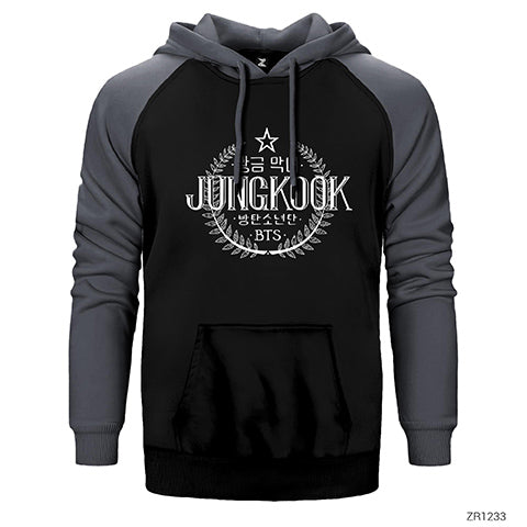 BTS Jungkook Logo Çift Renk Reglan Kol Sweatshirt / Hoodie