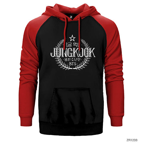 BTS Jungkook Logo Çift Renk Reglan Kol Sweatshirt / Hoodie