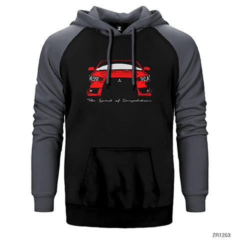 Mitsubishi Evo Red Çift Renk Reglan Kol Sweatshirt / Hoodie