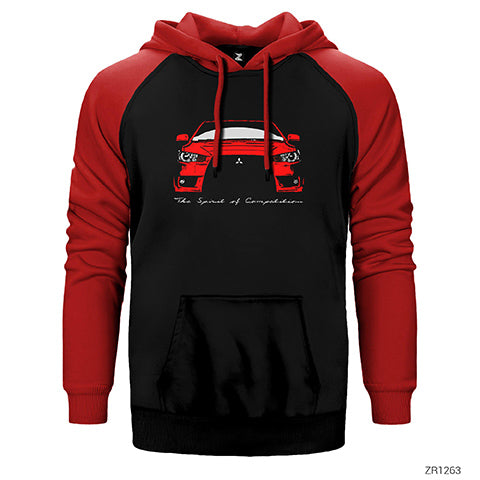 Mitsubishi Evo Red Çift Renk Reglan Kol Sweatshirt / Hoodie