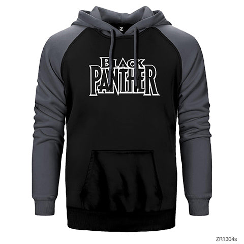 Black Panther Logo Çift Renk Reglan Kol Sweatshirt / Hoodie