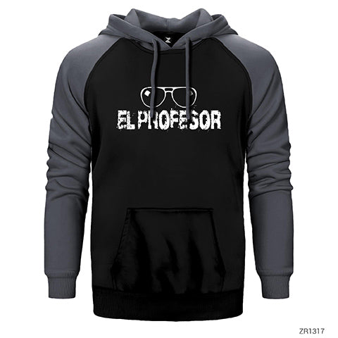 La Casa De Papel El Professor Glasses Çift Renk Reglan Kol Sweatshirt / Hoodie