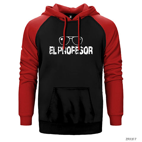 La Casa De Papel El Professor Glasses Çift Renk Reglan Kol Sweatshirt / Hoodie