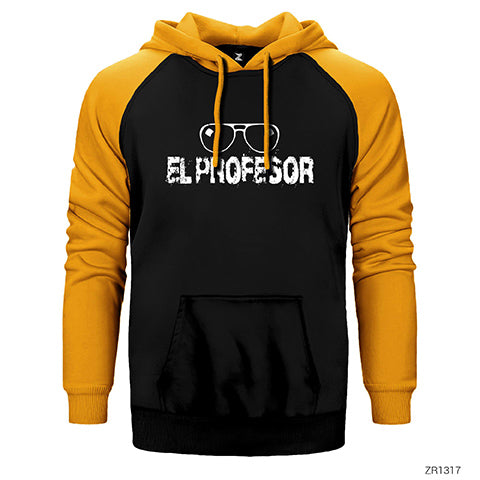 La Casa De Papel El Professor Glasses Çift Renk Reglan Kol Sweatshirt / Hoodie
