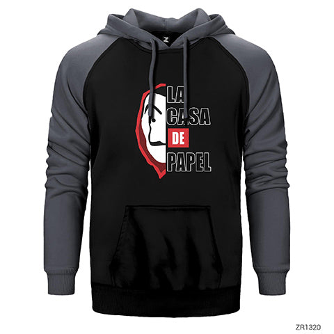 La Casa De Papel Half Face Çift Renk Reglan Kol Sweatshirt / Hoodie