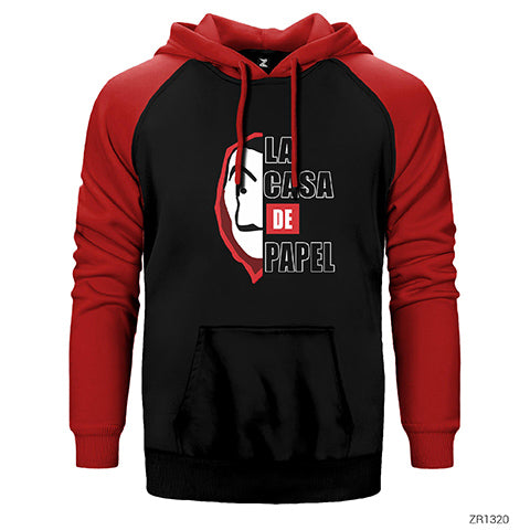 La Casa De Papel Half Face Çift Renk Reglan Kol Sweatshirt / Hoodie