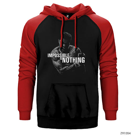 Muhammed Ali Impossible is Nothing Çift Renk Reglan Kol Sweatshirt / Hoodie