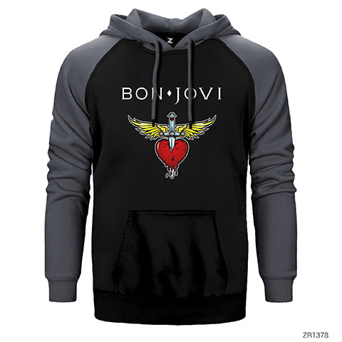 Bon Jovi Hearth Çift Renk Reglan Kol Sweatshirt / Hoodie