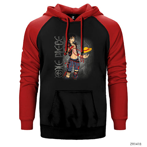 One Piece Luffy Çift Renk Reglan Kol Sweatshirt / Hoodie