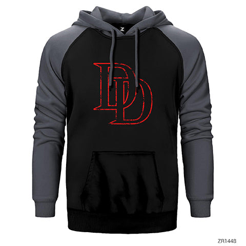 Daredevil Logo Çift Renk Reglan Kol Sweatshirt / Hoodie