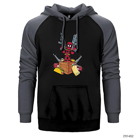 Deadpool Hungry Çift Renk Reglan Kol Sweatshirt / Hoodie