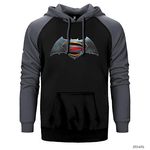 Superman v Batman Logo Çift Renk Reglan Kol Sweatshirt / Hoodie