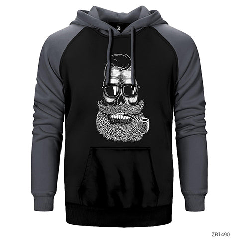 Sakallı Pipo Çift Renk Reglan Kol Sweatshirt / Hoodie