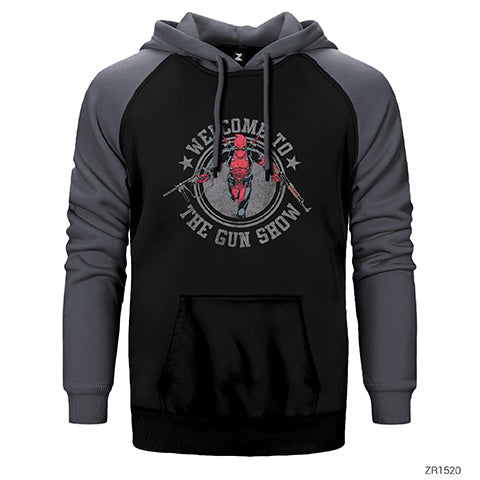 Dead Pool Gun Show Çift Renk Reglan Kol Sweatshirt / Hoodie