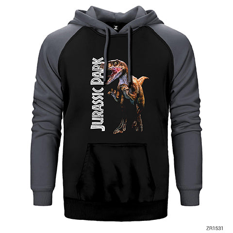 Jurassic Park Raptor Çift Renk Reglan Kol Sweatshirt / Hoodie