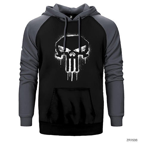 Punisher Spray Paint Çift Renk Reglan Kol Sweatshirt / Hoodie