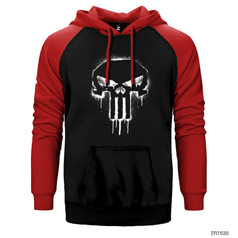 Punisher Spray Paint Çift Renk Reglan Kol Sweatshirt / Hoodie