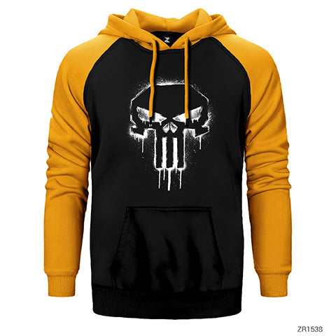 Punisher Spray Paint Çift Renk Reglan Kol Sweatshirt / Hoodie
