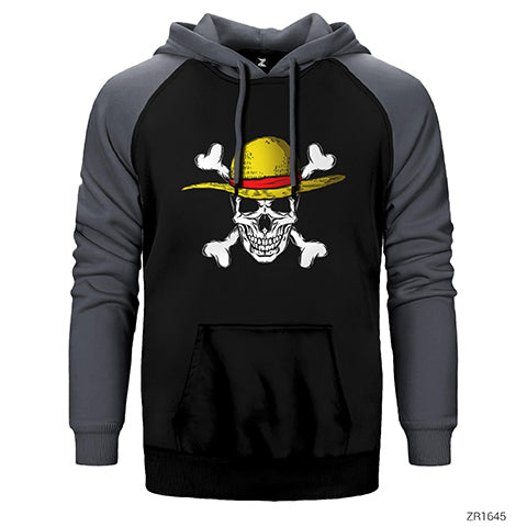 One Piece Pirate Skull Çift Renk Reglan Kol Sweatshirt / Hoodie