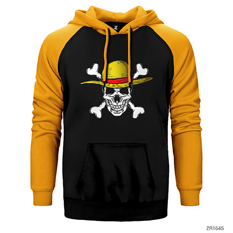 One Piece Pirate Skull Çift Renk Reglan Kol Sweatshirt / Hoodie
