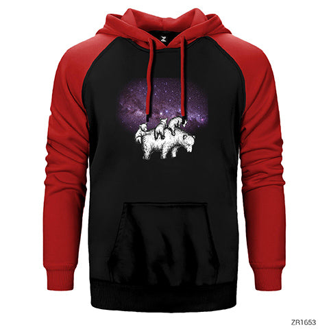 Bears in Space Çift Renk Reglan Kol Sweatshirt / Hoodie