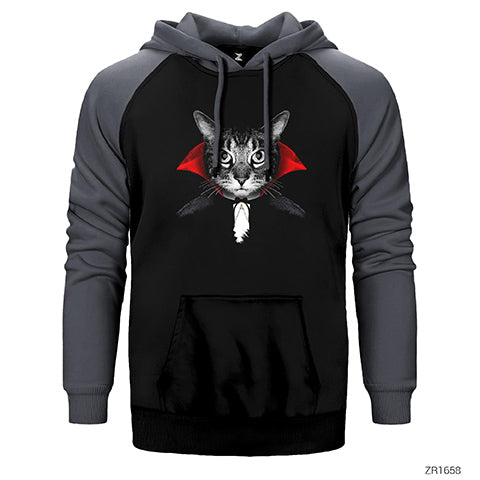 Kedi Cat Vampire Çift Renk Reglan Kol Sweatshirt / Hoodie