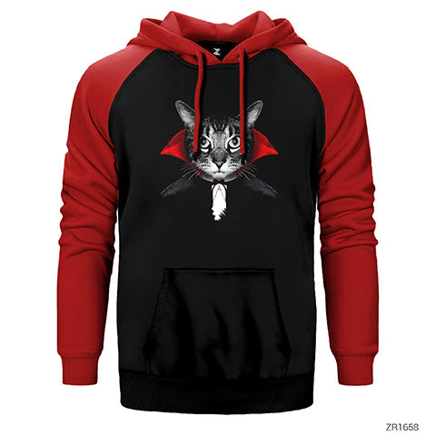 Kedi Cat Vampire Çift Renk Reglan Kol Sweatshirt / Hoodie