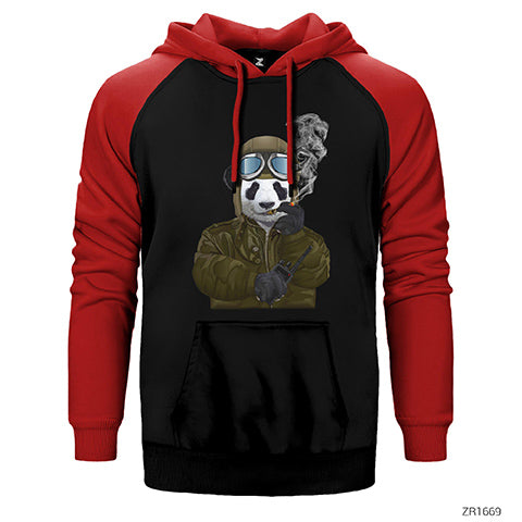 Panda Military Pilot Çift Renk Reglan Kol Sweatshirt / Hoodie