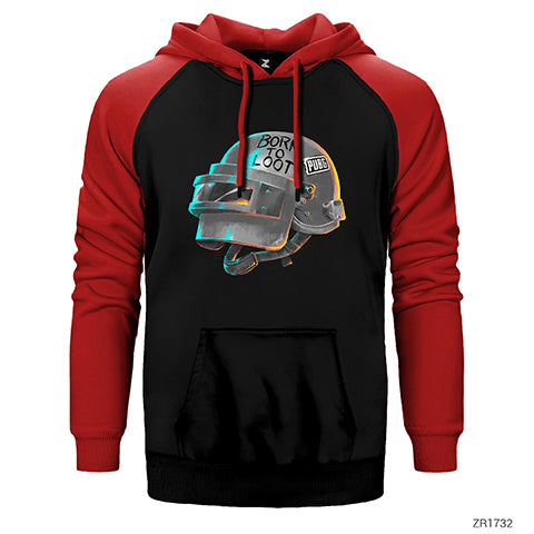 PUBG Level 3 Helmet Born to Loot Çift Renk Reglan Kol Sweatshirt / Hoodie