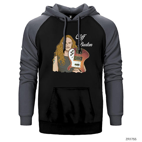 Cliff Burton With Guitar Çift Renk Reglan Kol Sweatshirt / Hoodie