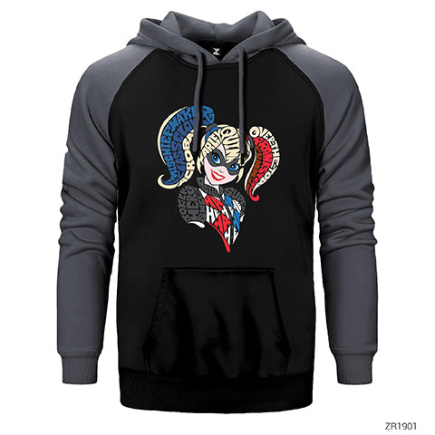 Harley Quinn Typography Çift Renk Reglan Kol Sweatshirt / Hoodie
