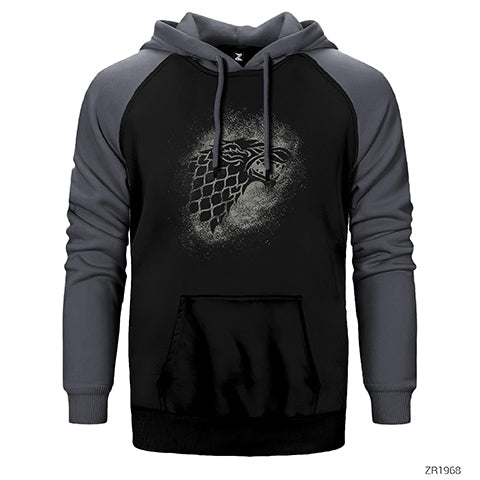 Game of Thrones House Stark Wolf Sigil Çift Renk Reglan Kol Sweatshirt / Hoodie